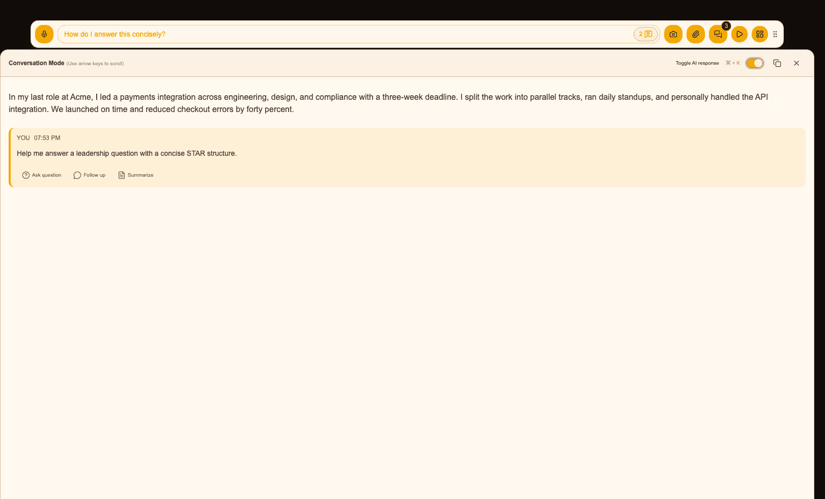 Real Jobclue AI response window